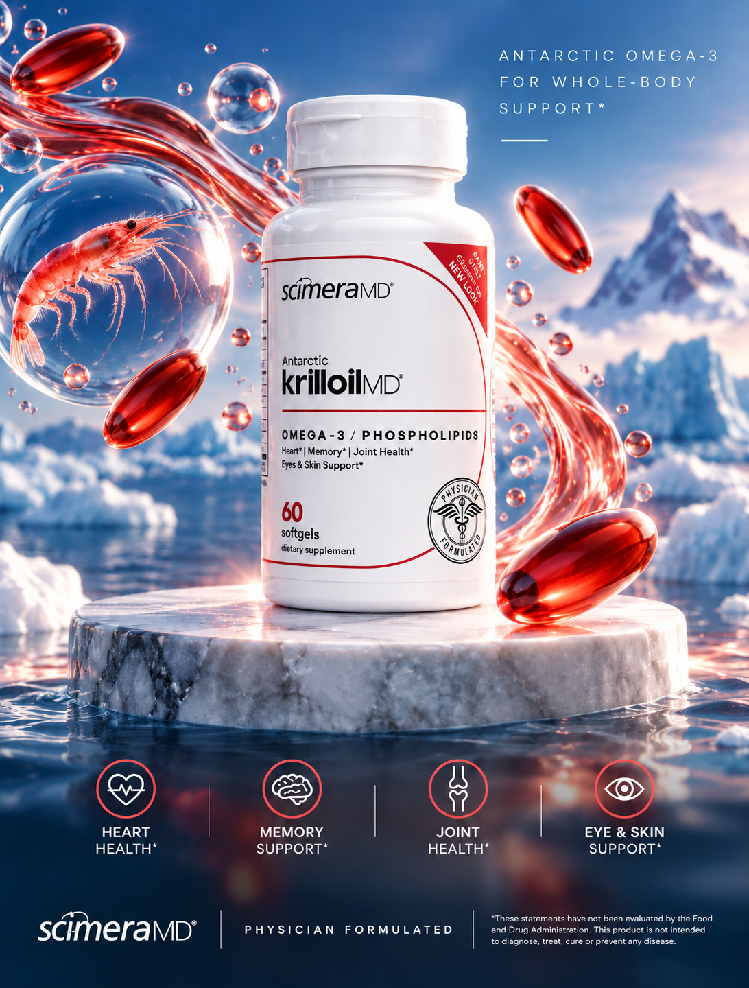 KrillOilMD 60CT | Antarctic Krill Oil | Omega-3s | EPA | DHA | Choline